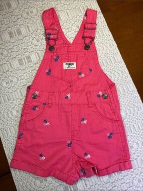 OshKosh B'gosh Pink Floral Embroidered Toddler Shortalls